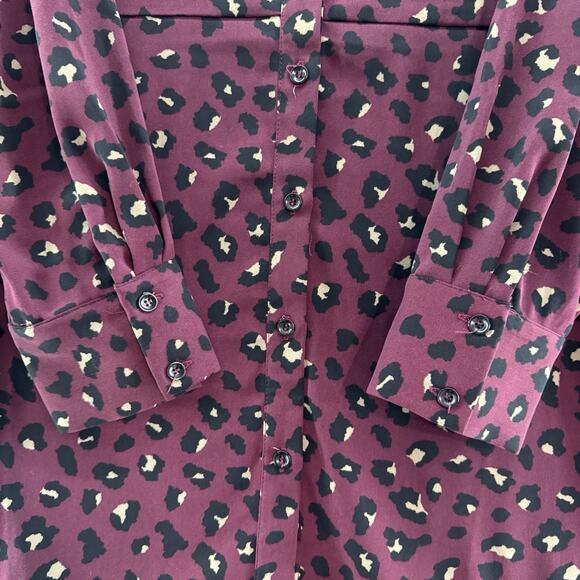 Susan Graver Top Womens 1XP Burgundy Cheetah Print Shirt Button Up Long Sleeve - Picture 5 of 13